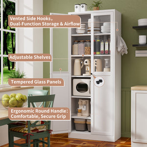 English Elm 72" Metal Pantry Cabinet Tall White - 5 Adjustable Shelves, Heavy-Duty Steel, Tool-Free Assembly, Silent Doors T2398P350192