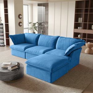 English Elm Sky Cloud Sectional Sofa with Cloud-Like Comfort, Modular L-Shaped Velvet Seating, Removable Covers, Storage Ottoman Blue B341S00022