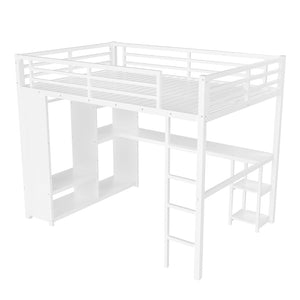 English Elm Metal Twin Xl Loft Bed with L Shaped Desk Wardrobe and Storage for Teens W1580S00401