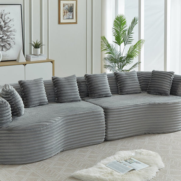 English Elm Curved Chenille Sectional Sofa Deep Seat Cloud Cushions Four Seater Modern Living Room Grey W3505P456571