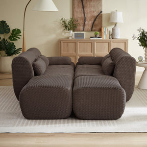 English Elm Sectional U-shaped Corduroy Sofa with Ottoman Convertible Layout for Any Living Room Brown W2339S00156