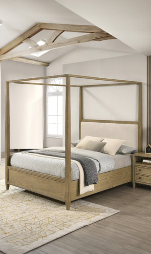 English Elm 1pc Rustic Charm Queen Bed with Soft Greige Finish, Natural Wood Grain Footboard Bench Panel Brown 88.81 L x 20.66 W x 7.36 H B2741S00262