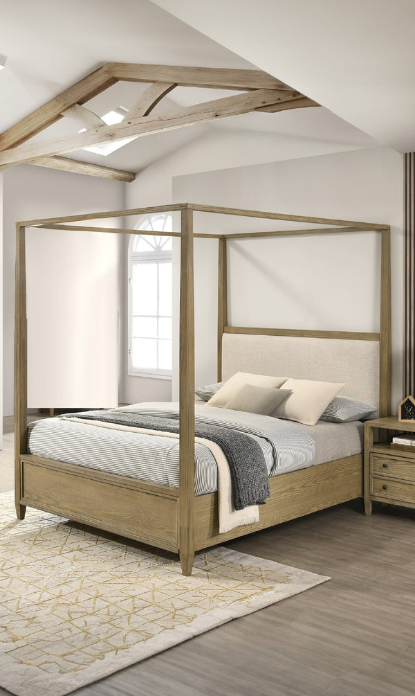 English Elm 1pc Rustic Charm Queen Bed with Soft Greige Finish, Natural Wood Grain Footboard Bench Panel Brown 88.81 L x 20.66 W x 7.36 H B2741S00262