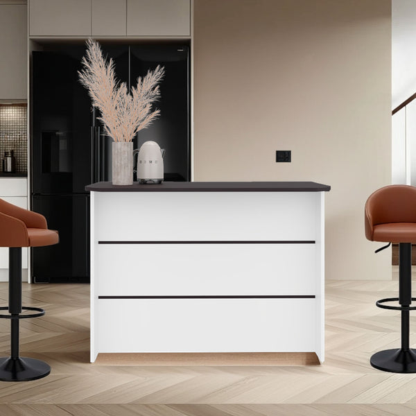 English Elm Central modern kitchen island with two-tone black & white finish, ample storage, durable prep surface B128P398865