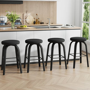 English Elm Swivel Backless Counter Stools Set of 2 with Fabric Seat Bentwood Legs Mid-century Modern Black W3107P446849