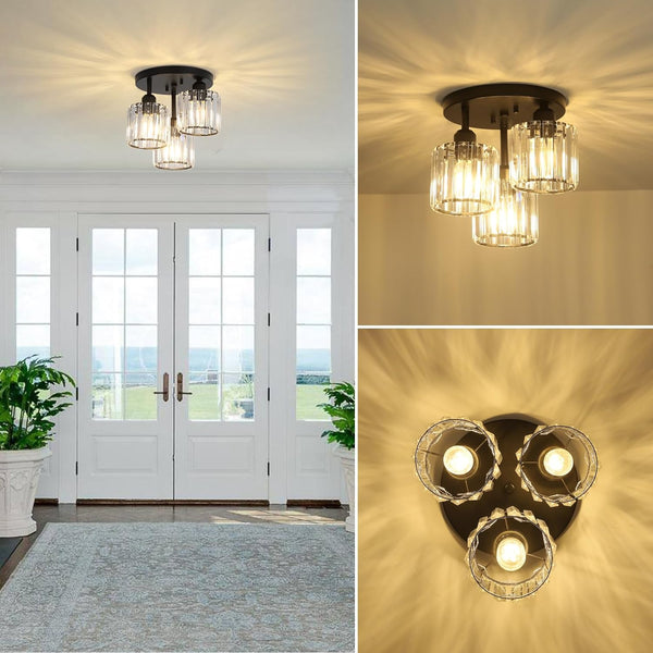 English Elm Crystal 3-Light Semi Flush Mount Ceiling Light Fixture - Modern Black Design For Kitchens & Hallways W2738P185421