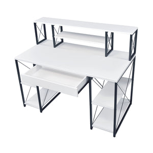 English Elm Writing Desk Modern Veneer with Hutch, One Drawer and 8 Open Compartments for Home Office Organization and Study Space White+Black B016P311822