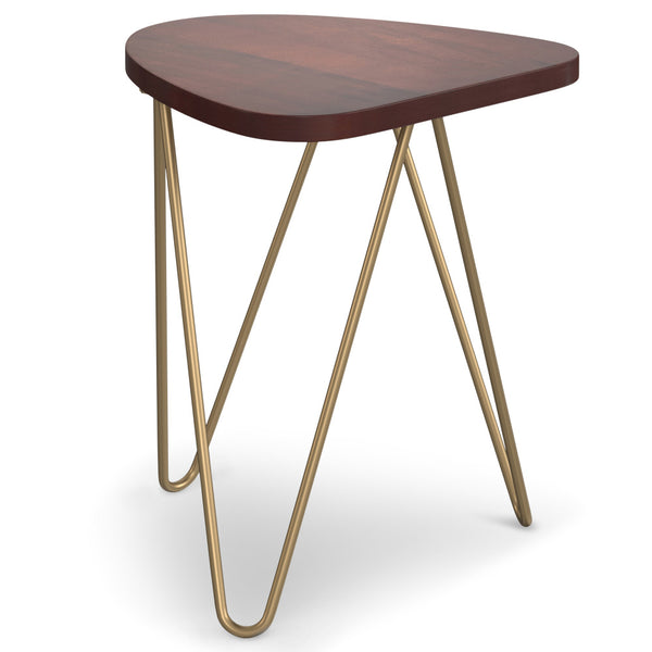 English Elm Patrice Dark Brown Metal and Wood Accent Table – Mango Hardwood Top, Gold Hairpin Legs, 17.7x18x21.3" B136P203443