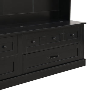 English Elm ON-TREND Elegant Wide Hall Tree with Lift-Top Storage Bench, 5 Hooks, 2 Drawers, Retro Handles, 59" W Black N721P234409B