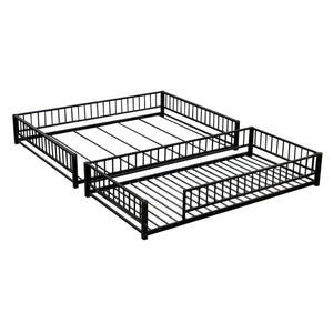 English Elm Twin XL over Queen Metal Bunk Bed with Ladder and Guardrails, Space-Saving Sturdy Frame for Kids and Guests Black N709P277756B