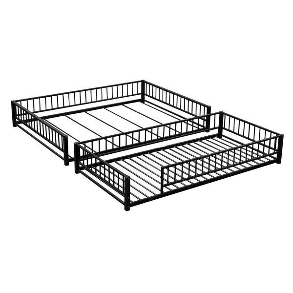 English Elm Twin XL over Queen Metal Bunk Bed with Ladder and Guardrails, Space-Saving Sturdy Frame for Kids and Guests Black N709P277756B