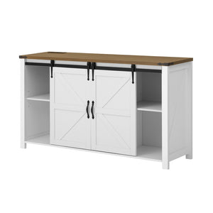 English Elm U-style Farmhouse Sideboard Barn Door Buffet with Drawers Built-in Outlet Dining White N711P347377K
