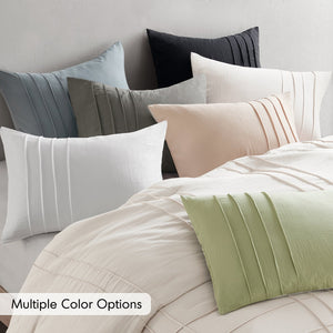 JLA Home Comfort Spaces - Soft Soft Washed Pleated Duvet Cover Set with OEKO-TEX, Ultra-Soft Microfiber, Breathable All-Season Comfort Sage AM12-0147