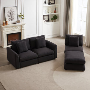 English Elm MH102.2 Modular 102.2" L-Shaped Sectional Sofa with Ottoman, 3 Cushions & Pillows, Upholstered Comfort Black W1193S00137