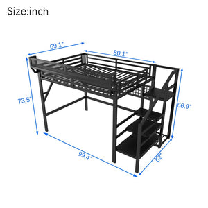English Elm Queen Metal Loft Bed with Staircase Wardrobe Rgb Lighting Industrial Frame W2580S00067
