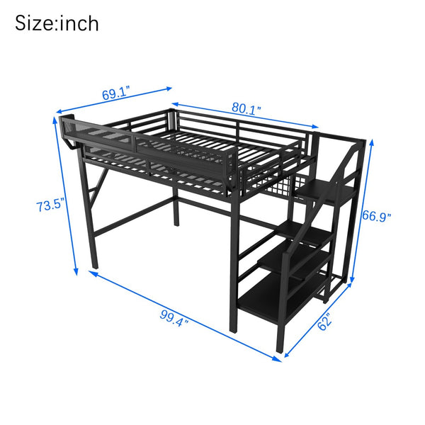 English Elm Queen Metal Loft Bed with Staircase Wardrobe Rgb Lighting Industrial Frame W2580S00067