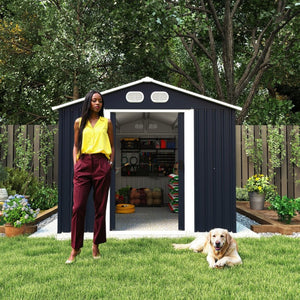 English Elm Campcraft 8x12 Outdoor Metal Storage Shed Lockable Weatherproof Backyard Tool House Dark Gray W1598S00042