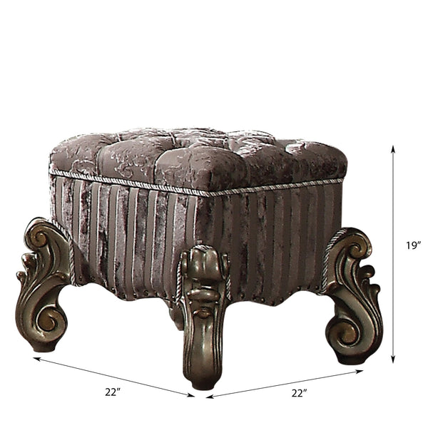 English Elm Light Purple Button-Tufted Floral Vanity Stool with Striped Base, Nailhead Trim & Antique Platinum Legs B062P209001