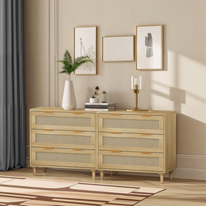English Elm 3-Drawers Rattan Storage Cabinet Set Of 2 - Stylish Oak Cabinets For Bedroom, Living Room & More! W757S00025