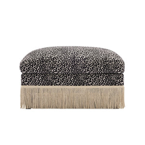 English Elm Ottoman Leopard Print Chenille Modular Sectional Sofa Tassel Trim Living Room Seating Khaki+Black W5656P454417