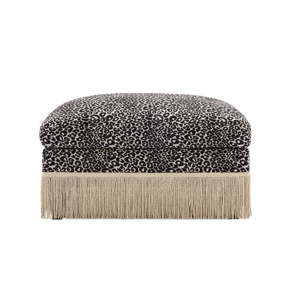 English Elm Ottoman Leopard Print Chenille Modular Sectional Sofa Tassel Trim Living Room Seating Khaki+Black W5656P454417
