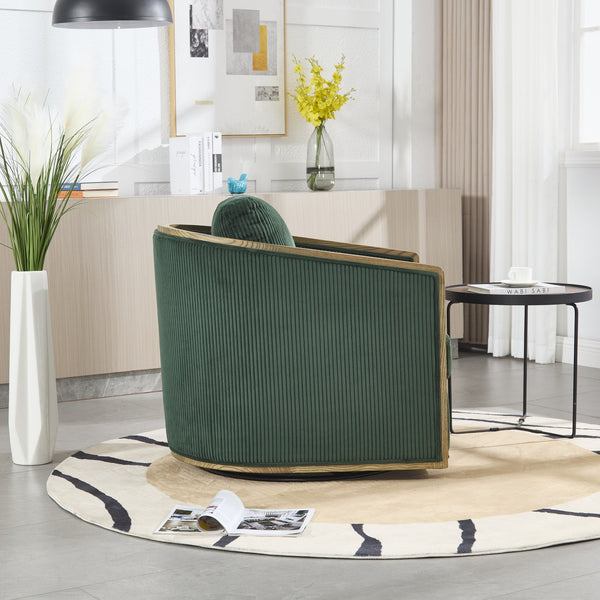 English Elm Corduroy Swivel Barrel Chair with Sturdy Wood Frame & Metal 360° Base, Plush Corduroy Comfort Pop Emerald W395P220271