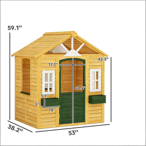 English Elm Creative Fir Wood Kids Outdoor Playhouse Cottage with Flower Boxes and Windows T3971P491797