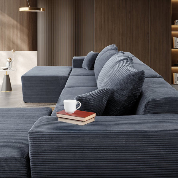 English Elm 6-Piece Modular U-Shaped Sectional Sofa with Chaise Convertible Corduroy Comfort and Secure Base Gray W3163S00039
