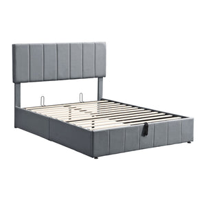 English Elm Full Size Linen Upholstered Platform Bed with Hydraulic Lift Storage and Foam Headboard N708P201551E