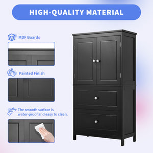 English Elm Bathroom Storage Cabinet with Two Doors and Drawers, Adjustable Shelf, MDF Finish, Slim 28"L x 15"W Black N725P188460B