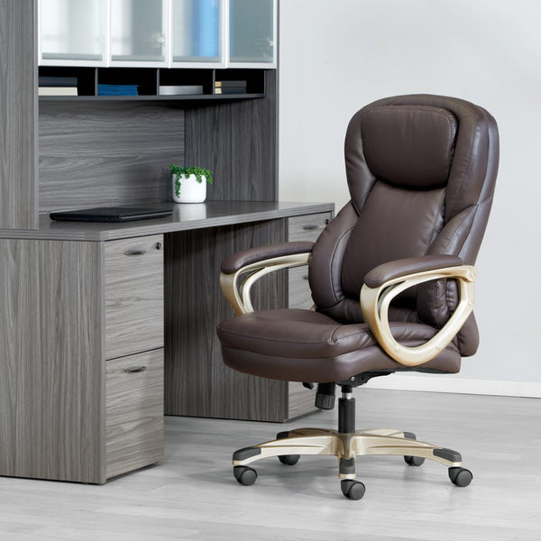 OSP Home Furnishings Exec Bonded Leather Office Chair with Lumbar Support Padded Arms and Ergonomic Tilt Espresso ECH67701-EC1