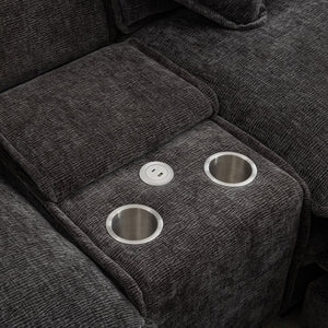 English Elm 111" Sectional Sofa Chenille Upholstered with Removable Ottoman, USB Ports, Cup Holders & Storage Box Grey N719S001480E