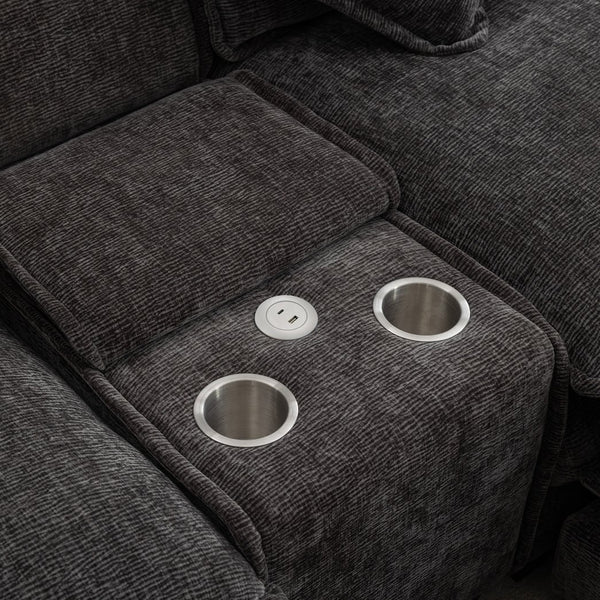 English Elm 111" Sectional Sofa Chenille Upholstered with Removable Ottoman, USB Ports, Cup Holders & Storage Box Grey N719S001480E