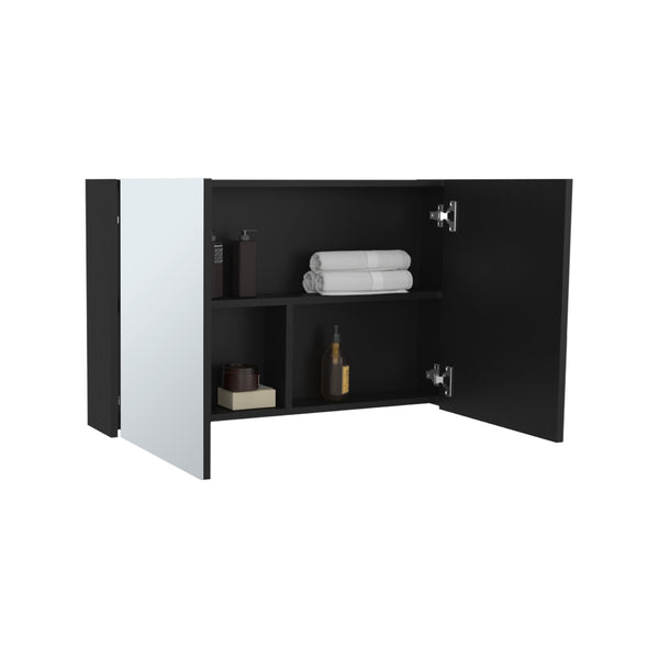 English Elm Bouti Double Door Mirror Medicine Cabinet with Three Shelves for Bathroom or Kitchen, Sleek Wall-Mount Black 36.3 L x 24.9 W x 4.4 H B200P240249