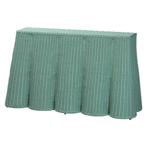 English Elm Bohemian Handwoven Rattan Console Table with Scalloped Base for Entryway or Living Room B2750P467796