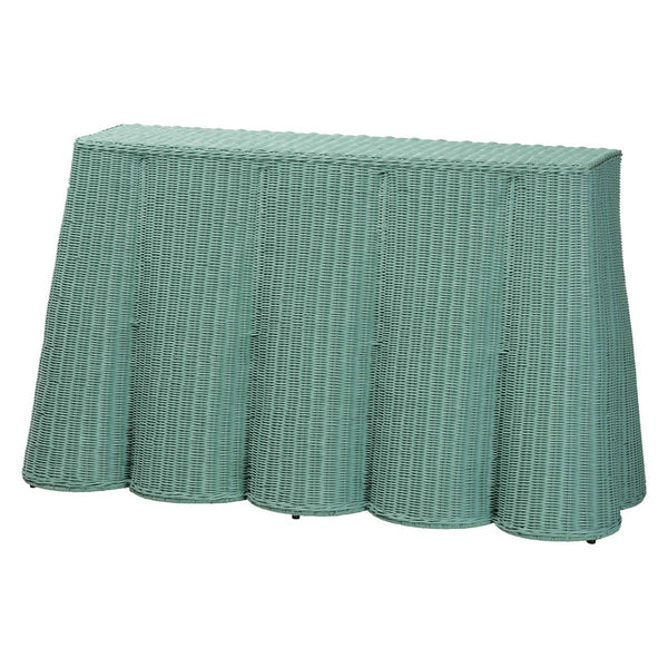 English Elm Bohemian Handwoven Rattan Console Table with Scalloped Base for Entryway or Living Room B2750P467796