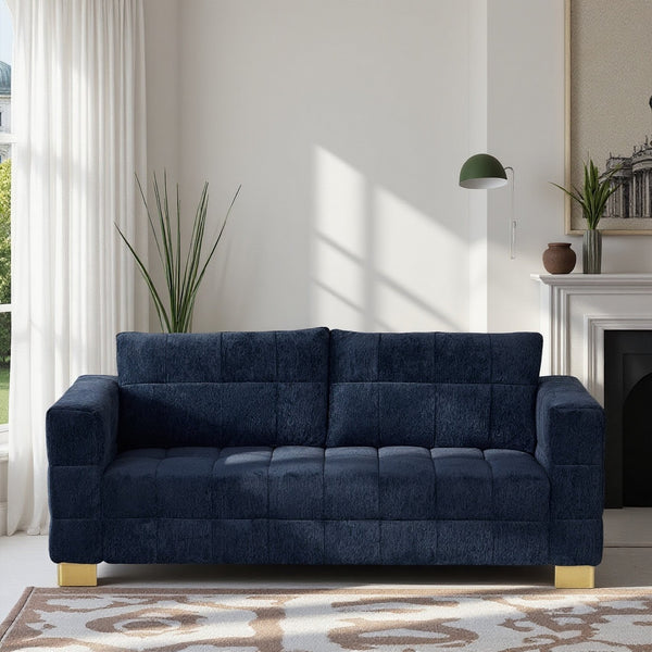 English Elm FX-P54-RB Modern Chenille 3-Seater Sofa with Wide Arms, Tufted Box Stitching & Stainless Legs for Durable Comfort Retro Blue W576S00170