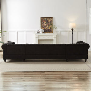 English Elm 135.5-inch Modern Chenille U-Shaped Sectional Sofa with Dual Chaise, Pull-Point Detail, Pillows, Wooden Legs Black W1926S00046