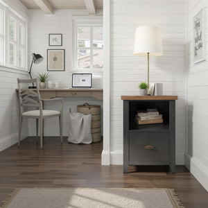 English Elm 22 22 inch One-Drawer File Cabinet in Black & Whiskey Finish — Farmhouse Poplar, Fully Assembled, Oil-Rubbed Bronze Hardware, Versatile Storage B108P160153