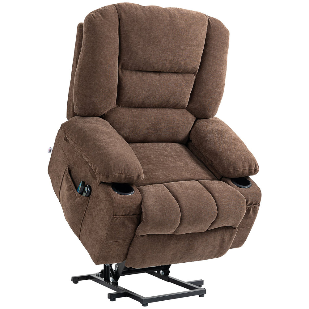 English Elm HOMCOM Power Lift Recliner Chair with Heat & 8-Mode Vibration Massage, Remote, Cup Holders Brown W2225P200399