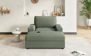 English Elm Christopher Knight Home® - 42.8" Oversized Chaise Lounge with Storage Ottoman, Corduroy Upholstery, USB Port & Cup Holders for Cozy Living Space Green N765P350851N