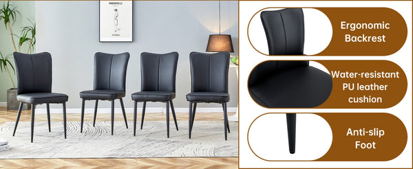 English Elm Table and Chair Set Seats Six with Marble Pattern Mdf Top and Pu Leather Dining Chairs W1151S04138