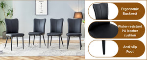 English Elm Table and Chair Set 9 Piece Black Marble Mdf Dining with Pu Leather Seating W1151S04139