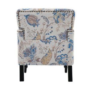 English Elm Harrison Tufted Club Chair Smooth Upholstered Accent Seat with Turned Legs for Living Room Blue+Multi,Flower N767P425084M