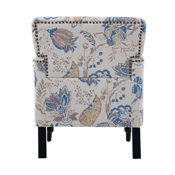 English Elm Harrison Tufted Club Chair Smooth Upholstered Accent Seat with Turned Legs for Living Room Blue+Multi,Flower N767P425084M