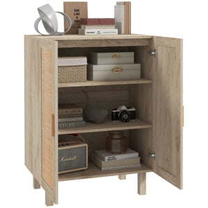 English Elm Homcom Boho Sideboard Buffet Cabinet With Rattan Doors, Adjustable Shelves, And Elevated Base Design W2225P217723