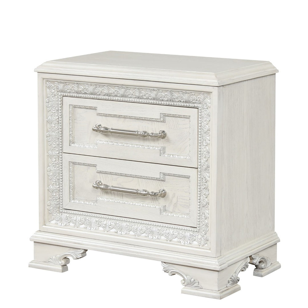 English Elm Traditional French Inspired Nightstand with Usb Charging Dovetail Drawers Creamy Finish B2741P435893