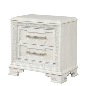 English Elm Traditional French Inspired Nightstand with Usb Charging Dovetail Drawers Creamy Finish B2741P435893