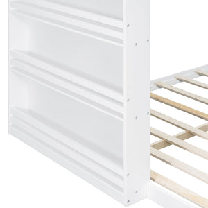 English Elm Twin Over Full Bunk Bed with Cane Guardrail Led Lighting and Built-in Bookshelf White LT000351AAK