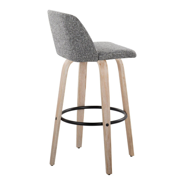 English Elm Toriano 30" Mid-Century Modern Barstool Set Of 2 - Swivel Grey Noise Fabric & White-Washed Wood Legs B202S00685-GIGA